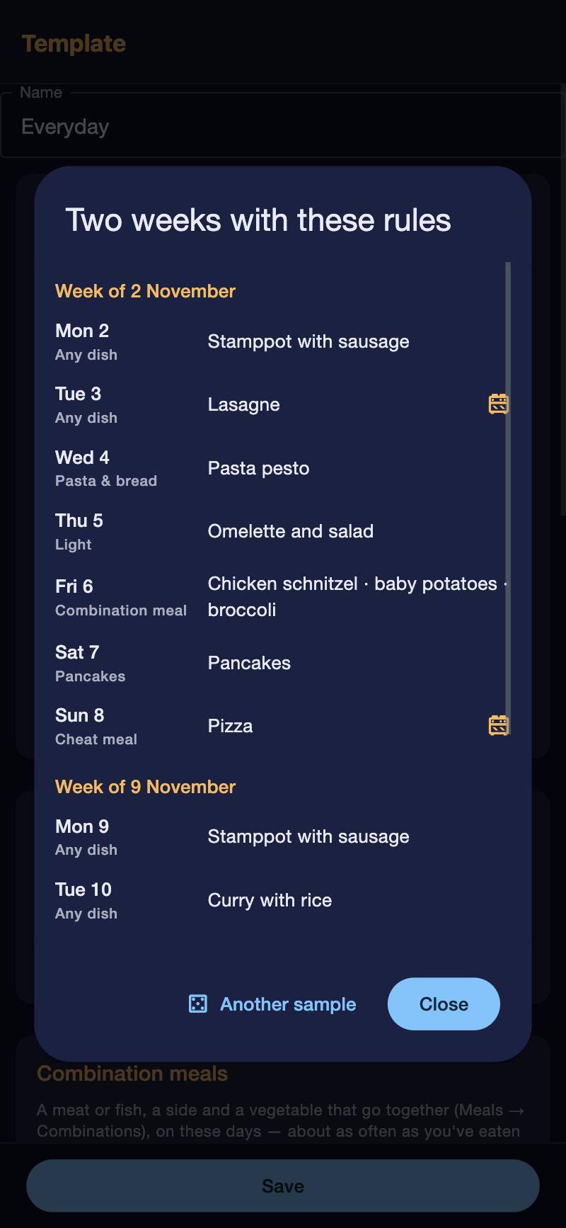 A planning template: two weeks of what it would plan