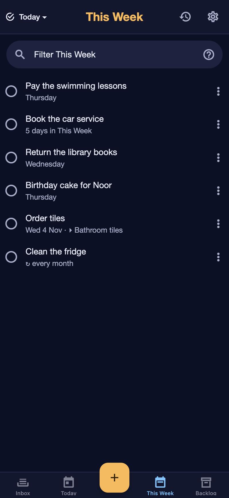 The This week list